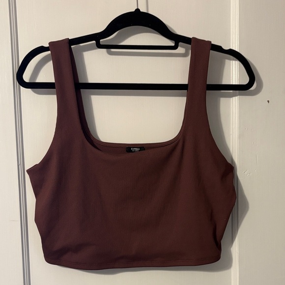 Express Tops - Express Ribbed Square Neck Cropped Tank Top - Burgundy